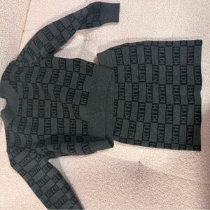 Gray Logo Knit Sweater and Skirt Set